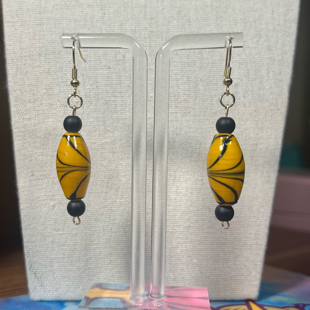 Yellow and Black Beaded Earrings